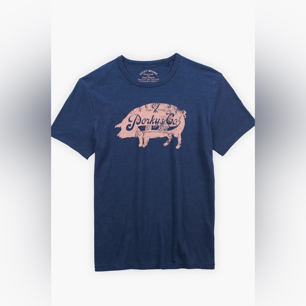 Lucky Brand Men's Navy Pig Graphic Tee